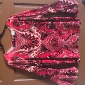 Chico's-Red/blk Paisley velour long sleeved Belle top L.